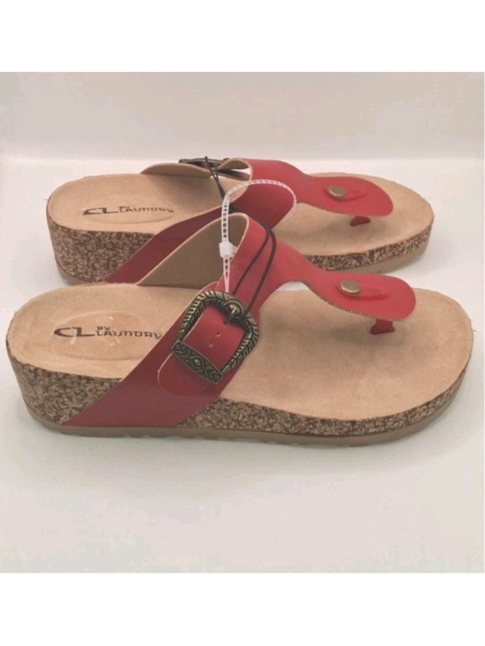 CL By Laundry Womens Size 9 Red Cork Bottom Wedge Thong Sandals Shoes NEW